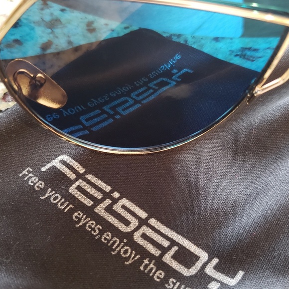 Feisedy aviator gold frame blue lens sunglasses - Picture 5 of 5